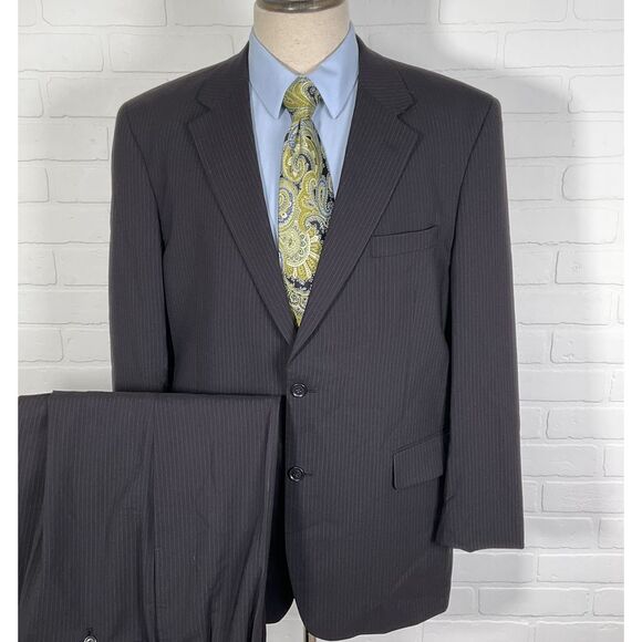 Jos A‎ Bank Signature Suit Men 43R 31W 32L Black Pinstripe Classic Career Wool - Picture 1 of 16